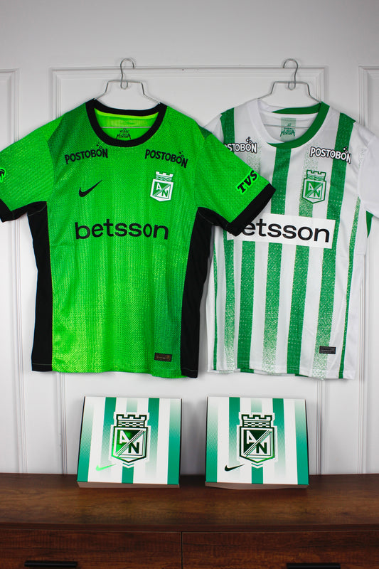 Combo 2x1 Camisetas Atlético Nacional – Verde Limón + Rayas Blanco/Verde